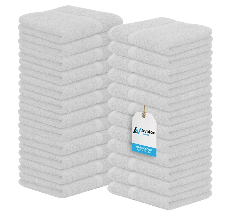 Avalon Towels Cotton Washcloths 24-Pack – 12 x 12 Inch Silver Super Soft & Absorbent Ring-Spun Cotton Wash Cloths for Face, Bath, Spa, Gym, Hotel & Cleaning