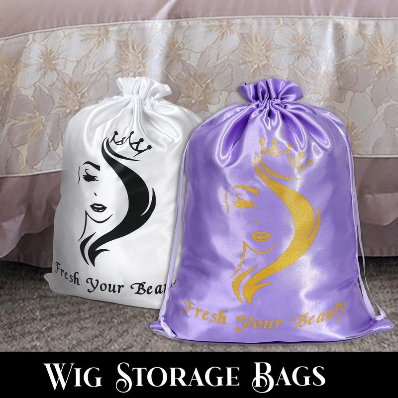 Satin Bags with Drawstring - Soft Pouches for Multiple Pieces, Bundles & Hair Extension Supplies - Home and Salon Use (6PCS Purple)