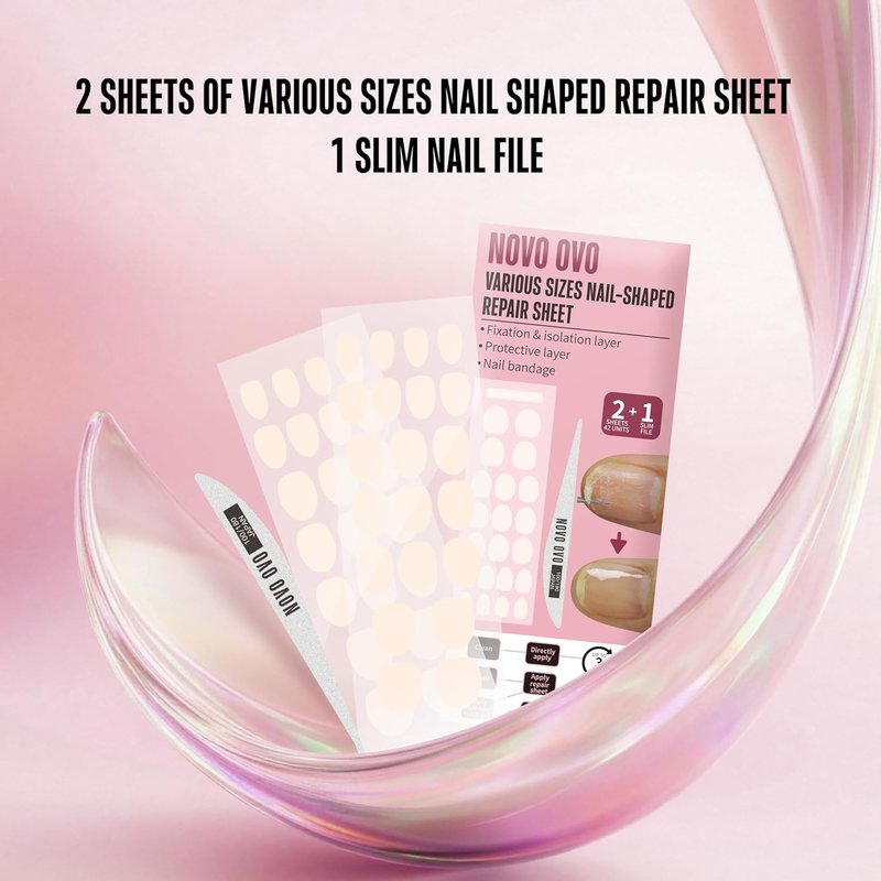 Pre-Cut Nail Shaped Repair Sheets - Easy Fix for Broken Nails | 42 Units with Slim File & Protective Layer