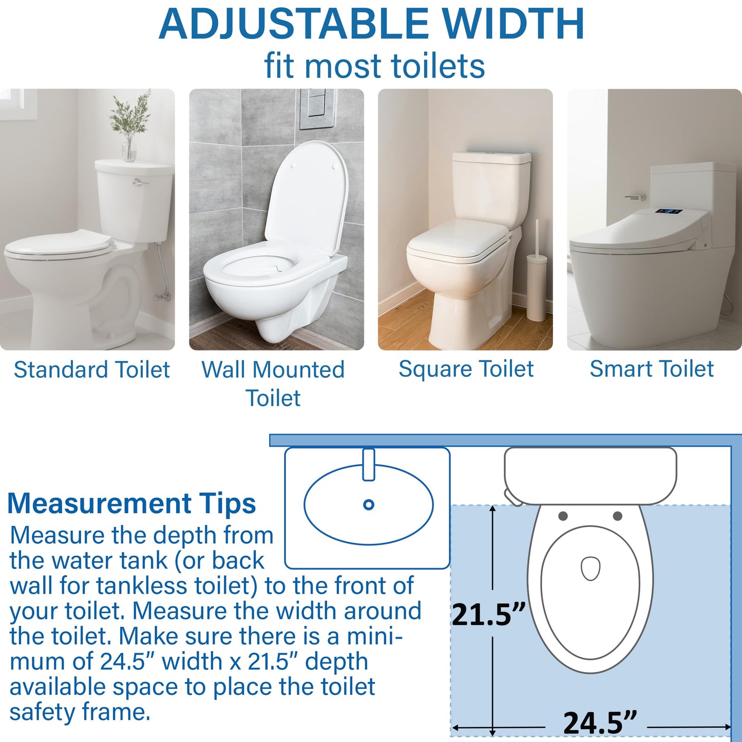 Vaunn Medical Adjustable Toilet Safety Rail for Seniors, Foldable Toilet Safety Frame for Elderly Adults, Bathroom Grab Bar Handle, Toilet Handle for Elderly & Disabled, Free-Standing (Gray)