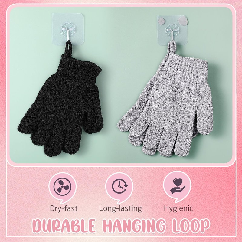 Didaey 104 Pcs Exfoliating Glove Bulk Shower Gloves with Hanging Loop Exfoliating Body Scrubber Dead Skin Remover for Body Bath Beauty Spa Massage Scrubs Men Women Bathing(Black,Grey)