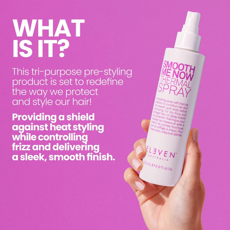 ELEVEN AUSTRALIA Smooth Me Now Thermal Spray for Women & Men - Heat Protectant Spray for Hair, Anti Frizz, Heat Styling Protection for Dry Damaged Hair, Sleek Results, Lightweight Formula - 6.8 fl oz