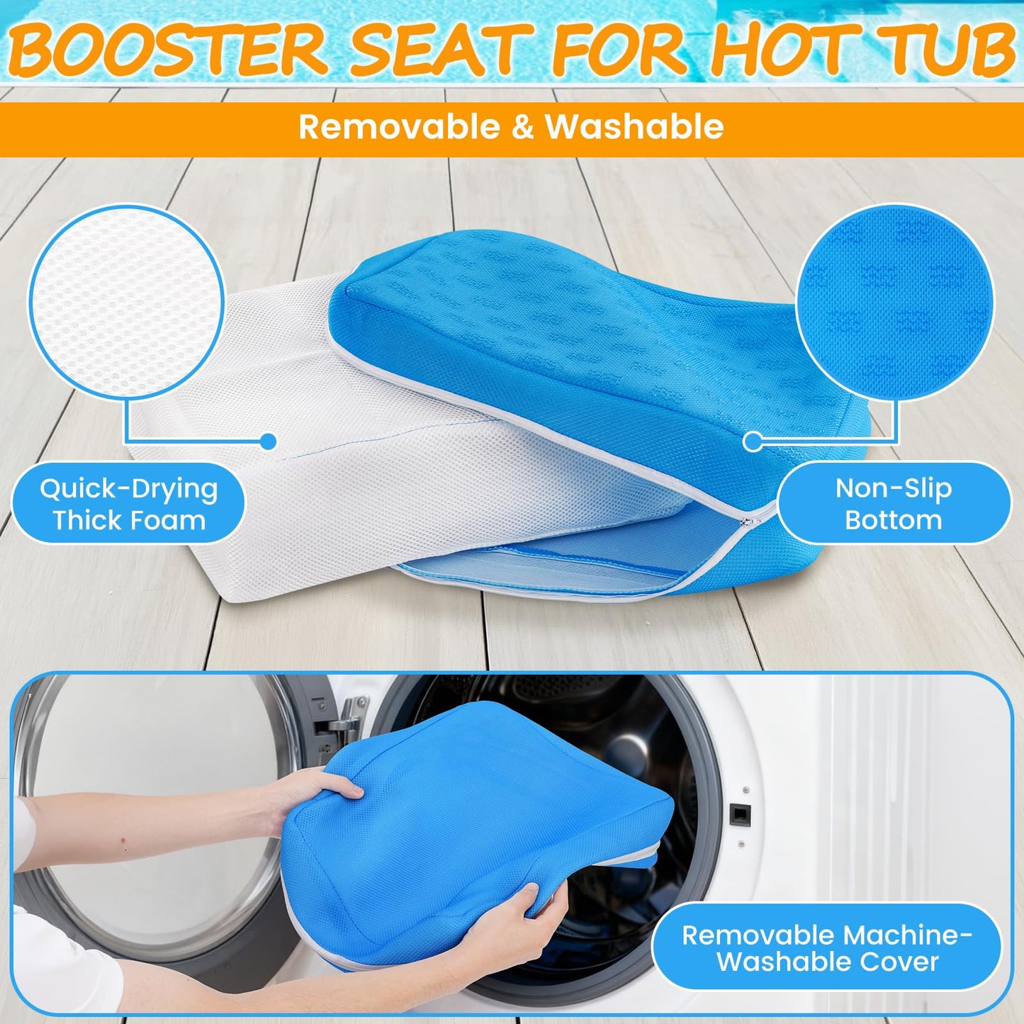 Hot Tub Booster Seat for Adults,Weighted 4D Air Mesh SPA Seating,Non-Slip Hot Tub Cushion with 5 Inch Lift for Outdoor Inflatable Tubs and Bathtubs, Pool, Washable & Quick Dry,Navy Blue
