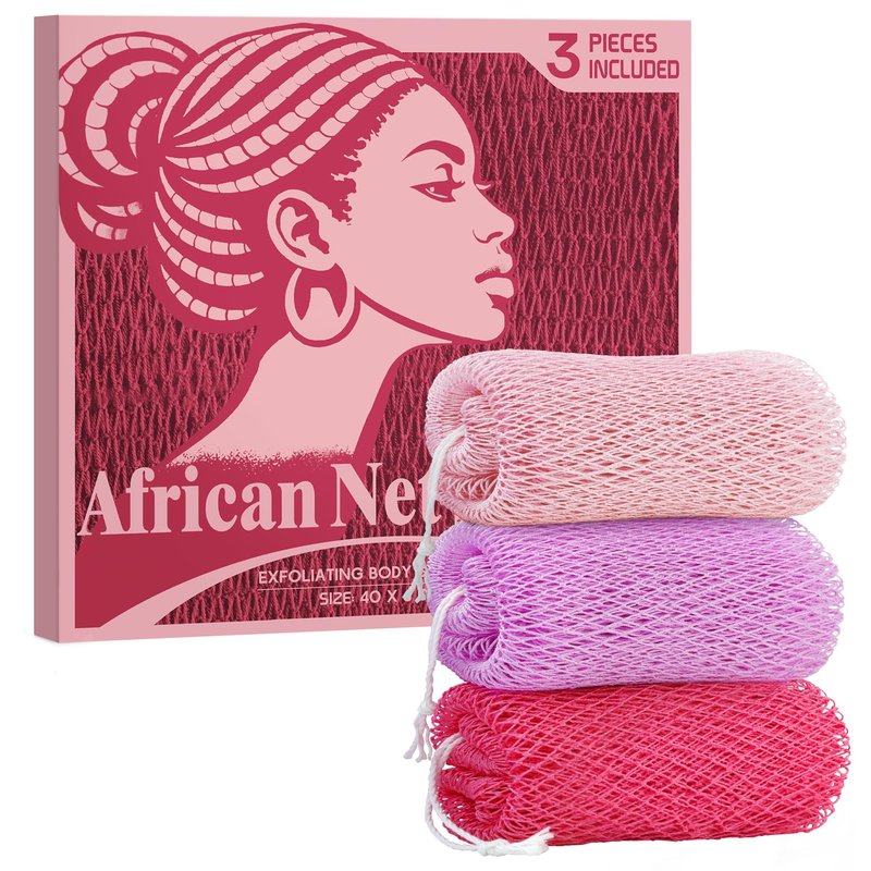 African Net Sponge Authentic - African Exfoliating Net Sponge 3 Pieces - Body Scrubber Exfoliator Wash Cloth - Back Scrubber for Shower - Bath Sponges Shower Loofah Essentials for Women