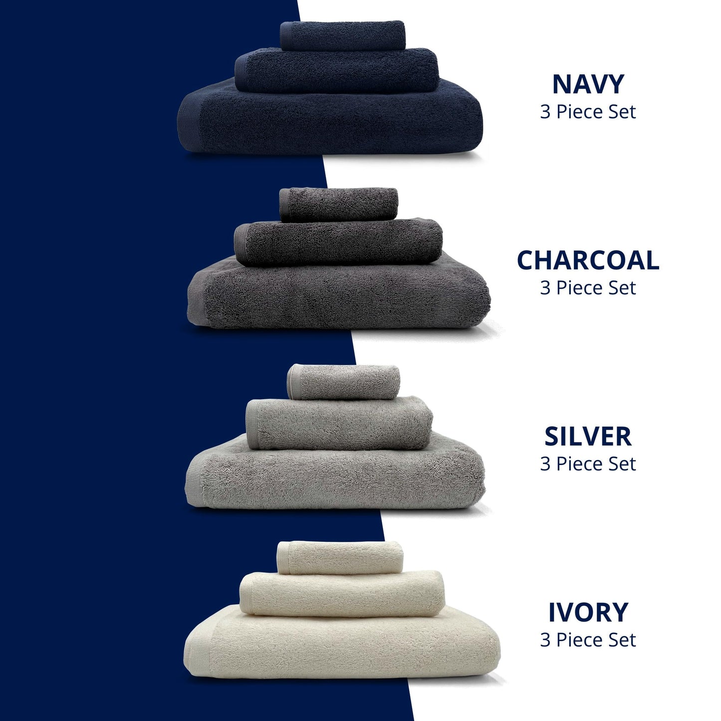 Lincoln & Palm 3 Piece Turkish Towels Set, Thick, Soft, Plush 700 GSM Spa & Hotel Quality, Silver Infused SILVERbac | Bath 58x30, Hand 30x16, Face Wash Cloth 13x13 (3 Piece Towel Set, Silver)