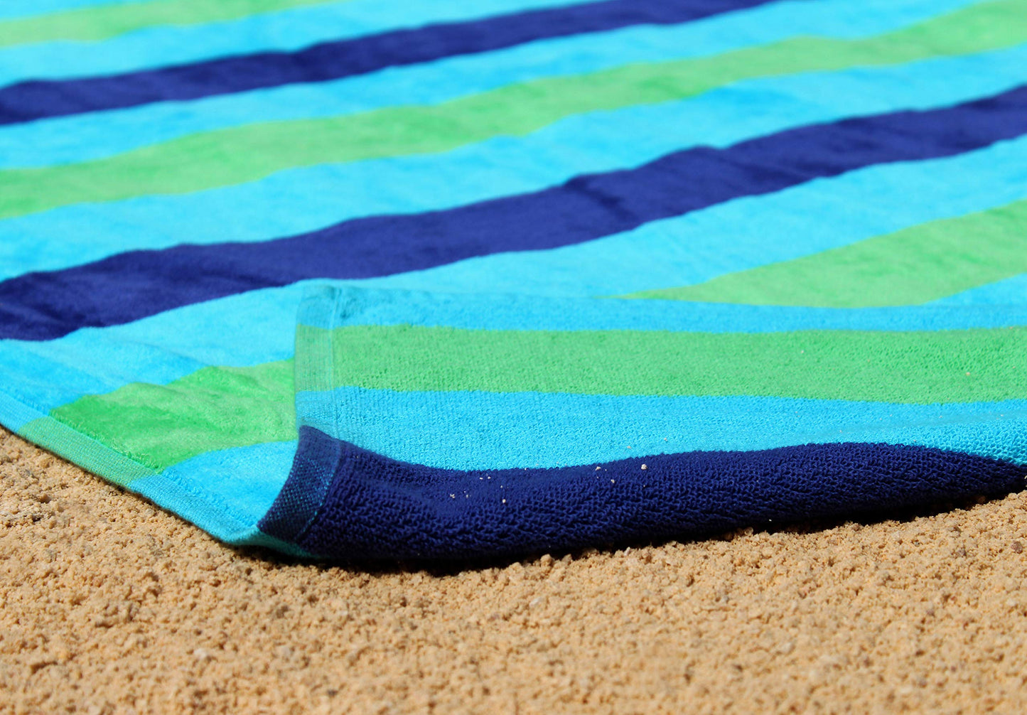 COTTON CRAFT Oversized Extra Wide XL Beach Blanket Towel for Two - 58x68-100% Cotton Velour - Big & Huge - Pool Picnic Bath Jacquard Thick Plush Super Soft Luxury - 450 GSM - Cabana Stripe Blue Green