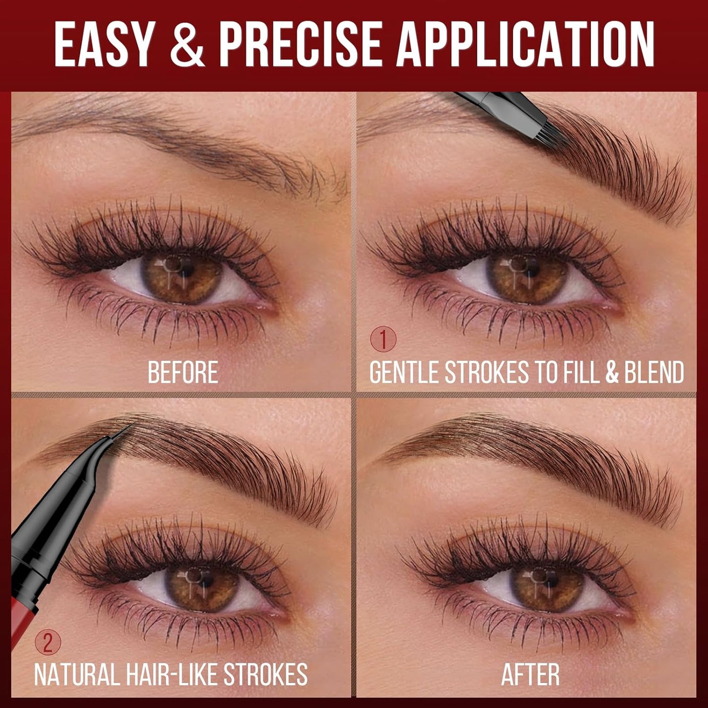 Vevivia Eyebrow Pencils - 4D Brush-Tip & Curved Tip for Natural, Fuller Brows | Long-Lasting Dark Brown