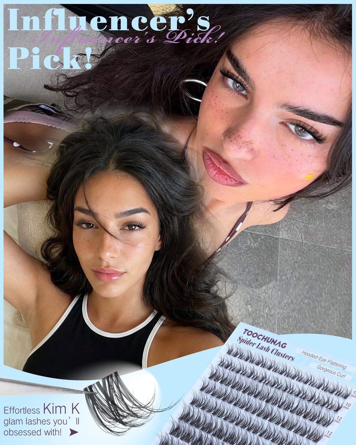TOOCHUNAG Spider Lash Clusters Breeze Wispy Cluster Eyelash Extensions Fluffy Individual Lashes Clusters 10-16mm D Curly Volume Eyelash Clusters Natural Look with Invisible Band for DIY at Home