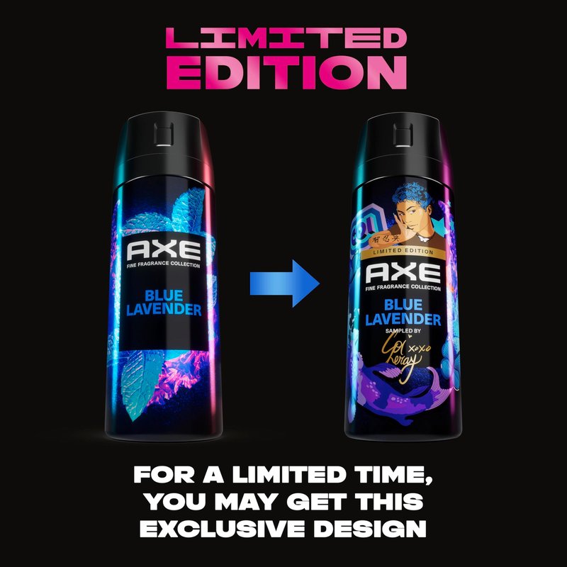 AXE Fine Fragrance Collection Premium Deodorant Body Spray for Men Blue Lavender with 72H Odor Protection and Freshness Infused with Lavender, Mint, and Amber Essential Oils 4 oz