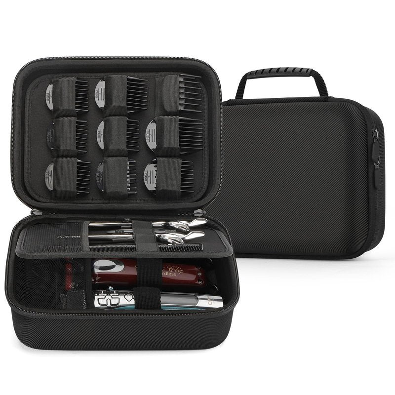 MOSLA Hard Barber Accessories Case for Hair Clippers, Mens Hair Cutting Barber Supplies Holder Organizer Storage Bag for Hair Cutting, Guard Grooming Kit (Nylon Black)