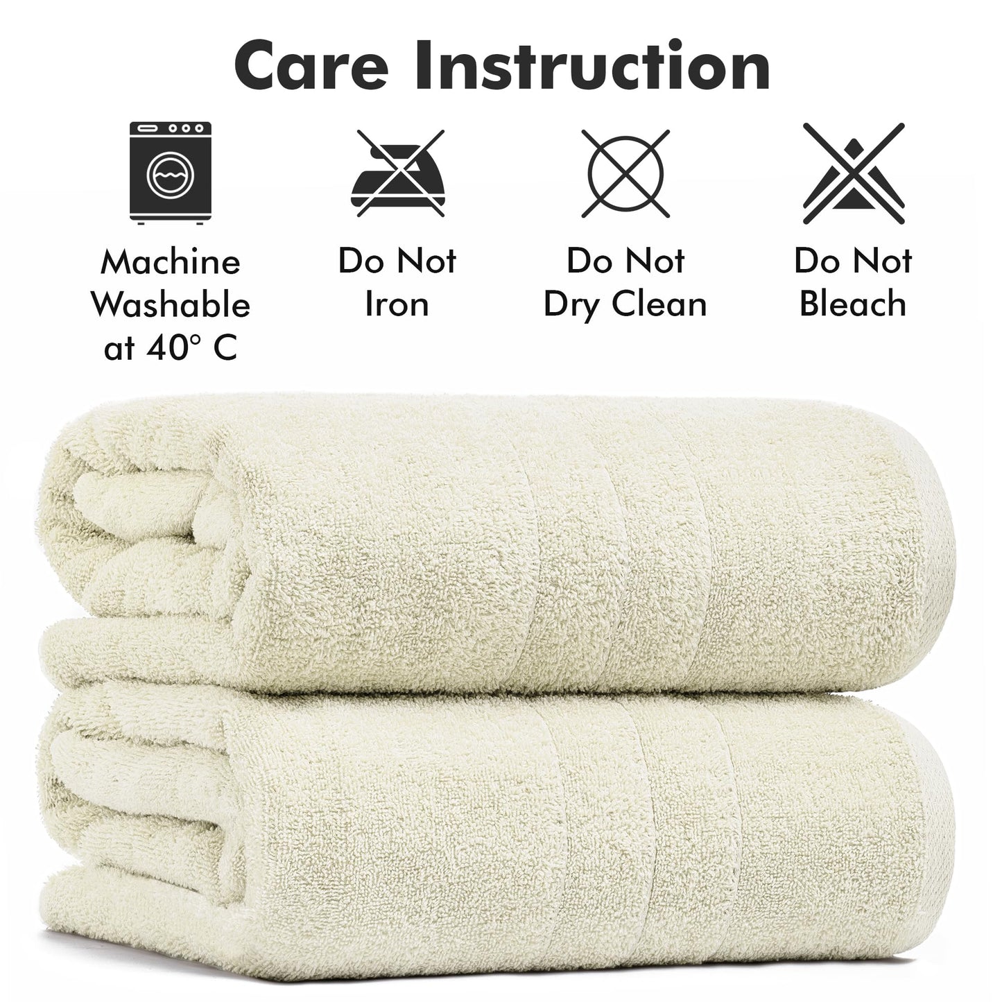 Novo Home Bath Sheets – Extra Large Bathroom Sheet Set – Pack of 2 Jumbo Towels Ivory (71x35in) – 100% Cotton Soft Quick Dry Large Bath Towels for Adults Hotel Spa Bathroom Use