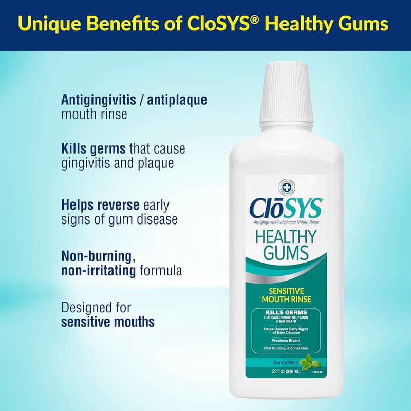 CloSYS Mouthwash for Healthy Gums - Antiplaque & Anti-Gingivitis | 32 Fl Oz, Pack of 2