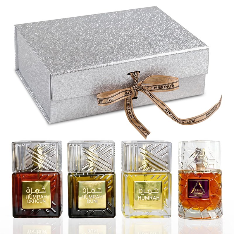 A CENTER Men's Cologne Gift Set 4 x 3.4 FL oz|Luxury perfume with Premium Presentation Box|Perfect Valentine's Day Gift for Him|Long Lasting Fragrance(Klamath Deliure&Humrah&Dkhoun&Buni)