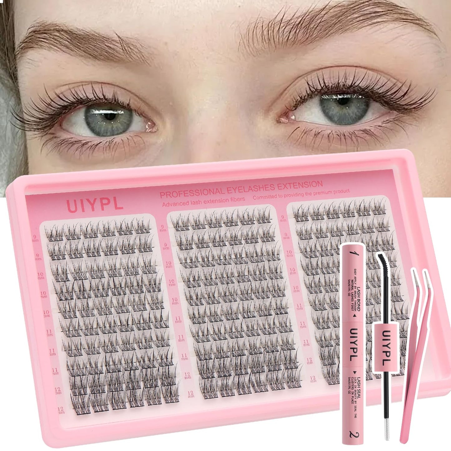 UIYPL Lash Clusters Kit-Cluster Eyelash Extensions. Eyelash Extension Kit. Volume Lash Clusters. Pro Lash. False Eyelashes & Adhesivesc. (Fishtail kit 180pcs)