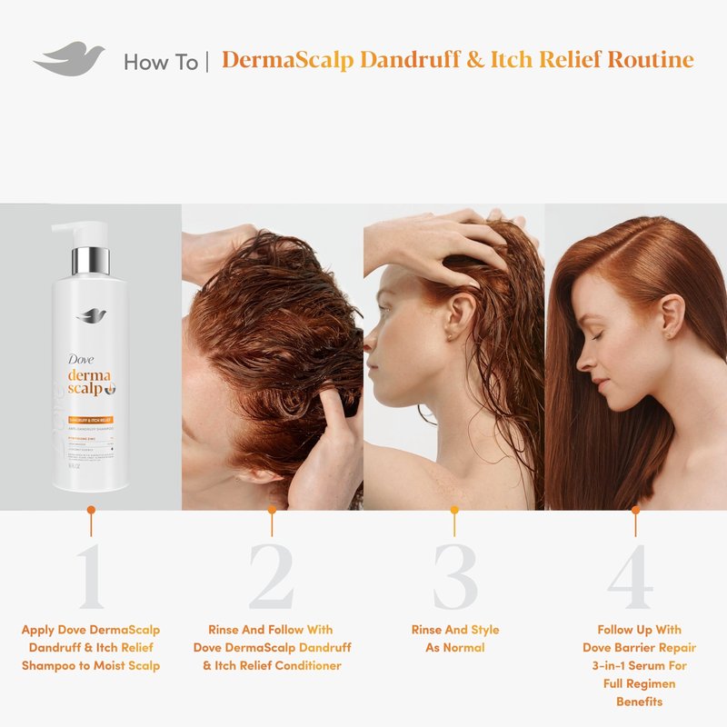Dove Derma Scalp Dandruff & Itch Relief Shampoo 1 ct with Pyrithione Zinc, Niacinamide and Coconut Essence for Flaky, Itchy Scalp Relief 16 Fl oz
