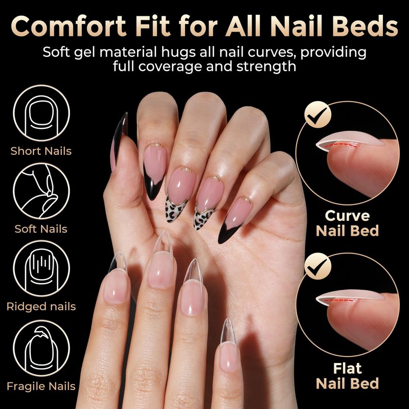 Medium Stiletto Nail Tips: 504pcs Full Cover Soft Gel Nail Tips, 12 Sizes Pre-Etched Half Matte Clear Stiletto Press on Nails No C Curve For Nail Extensions Home Salon