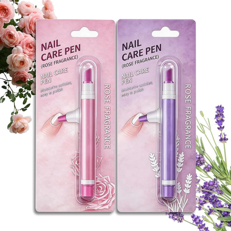 2 Packs 2-in-1 Cuticle Oil Pusher Pen, Ceramic Cuticle Pusher, Portable Nail Oil Pen for Manicure, Salon-grade Moisturizing ＆ Nourishing Nail Care (Rose Scent + Lavender Scent)