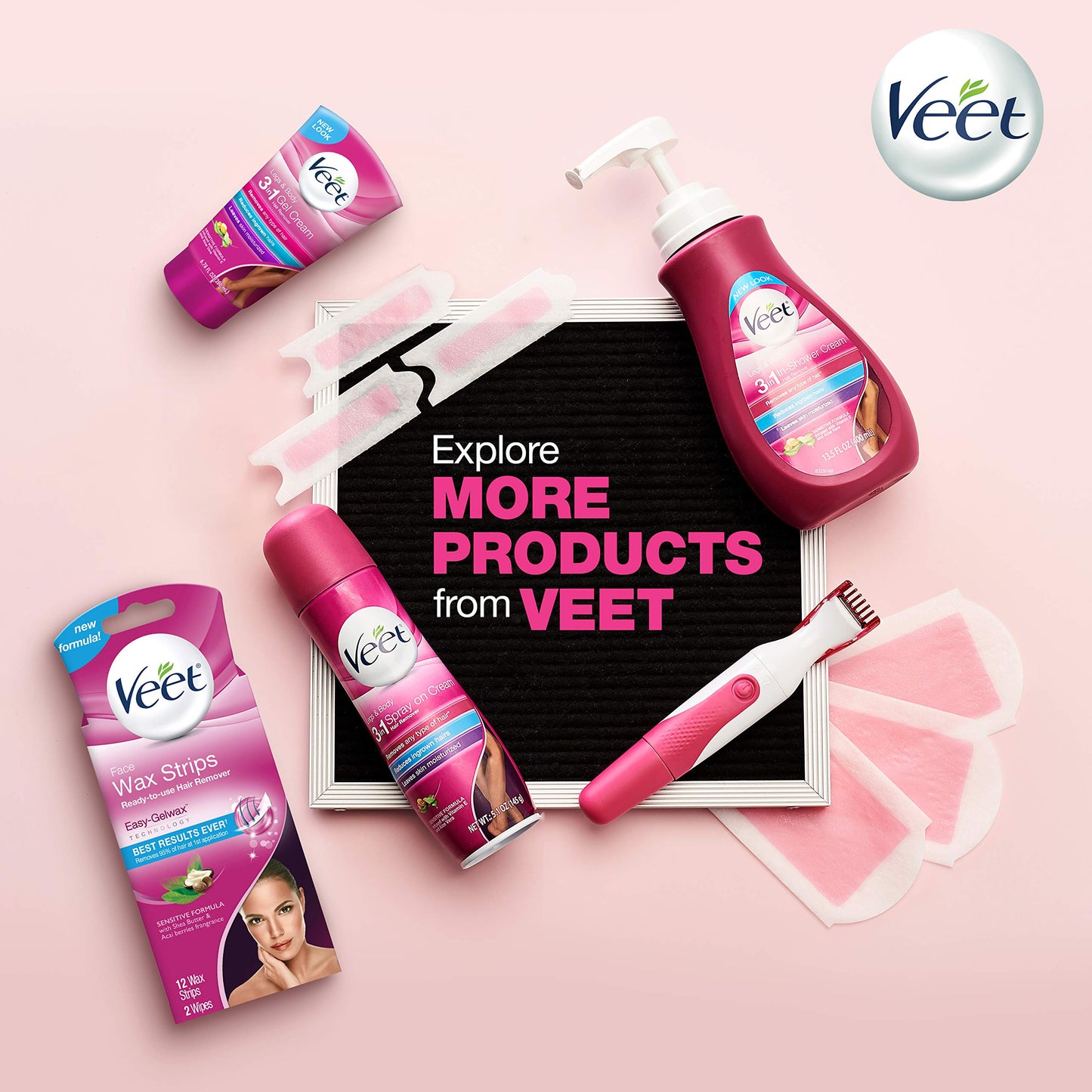 VEET Wax Strips Hair Removal Kit for Face, Underarms, Bikini, Dermatologically Tested, 20ct Wax Strips, 2 Sizes with Shea Butter & 4ct Wipes for At Home Waxing