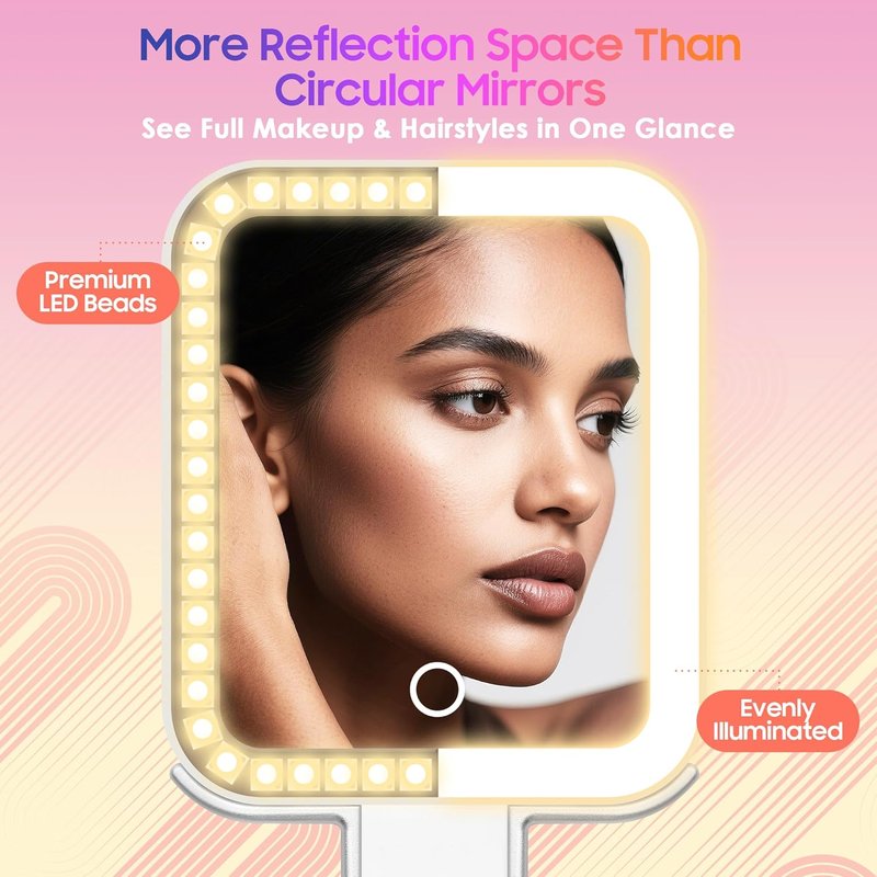 GOMIPURU Magnifying Travel Mirror - 30X/1X Double-Sided with Adjustable Brightness & 3 Color Lights | Portable & Foldable for Makeup