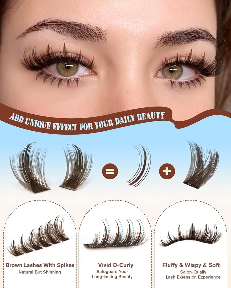 Brown Lash Clusters - Wispy Spiked Bottom Eyelash Extensions | 12-18MM, 264 Pcs
