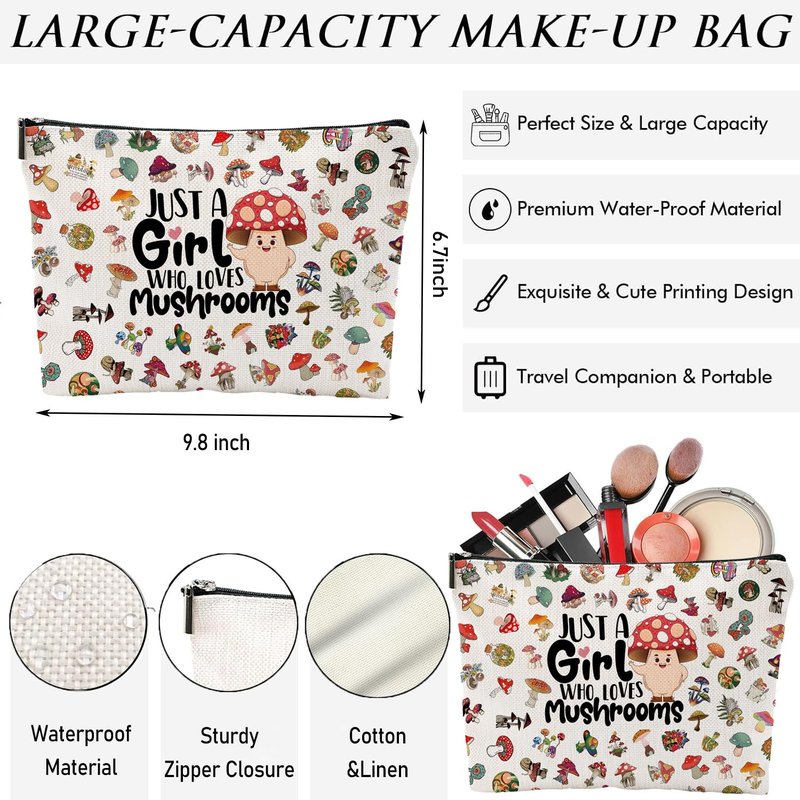 NONETH Mushroom Makeup Bag & Stuff - Mushroom Themed Gifts for Women & Lovers
