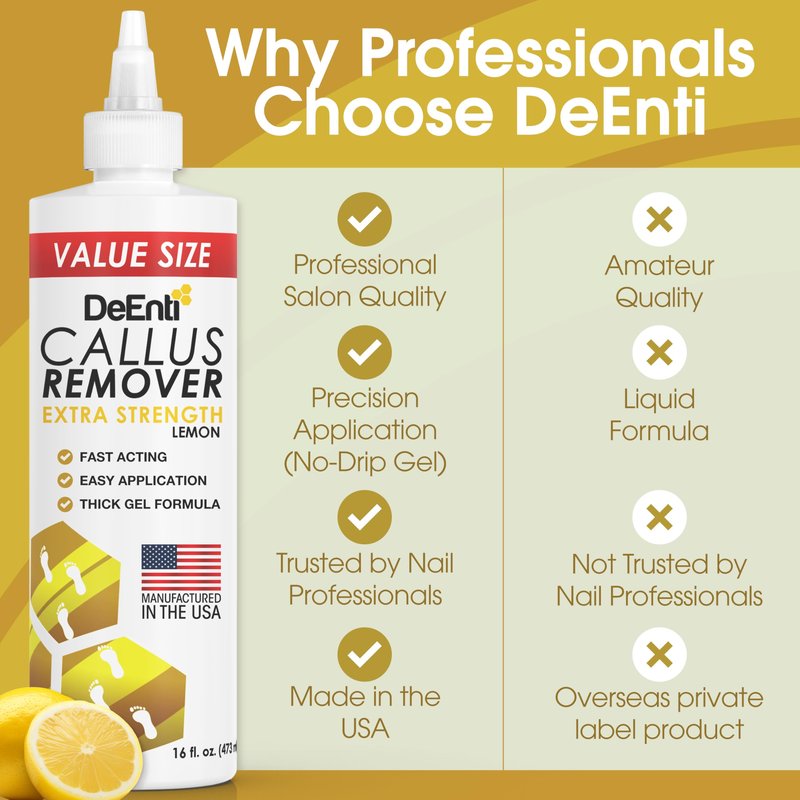 DeEnti Callus Remover for Feet, Extra Strength Foot Callus Remover Gel, 16oz Salon Grade Home Pedicure Supplies for Dry Skin, Cracked Heel, Professional Strength Foot Care, Lemon