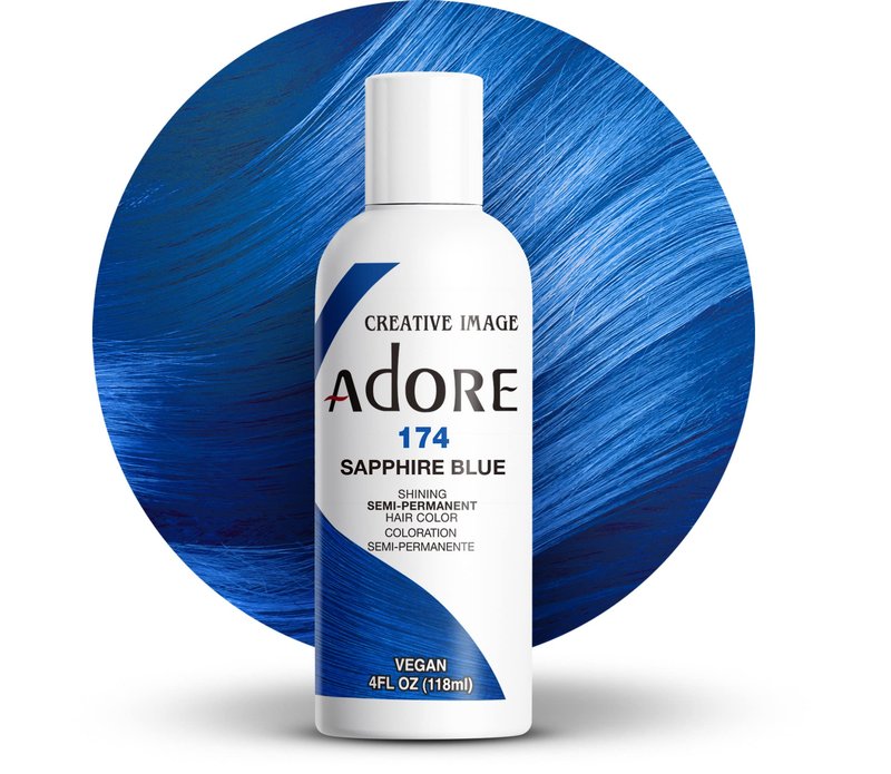 Adore Semi Permanent Hair Color (174 Sapphire Blue) | Vegan & Cruelty-Free Blue Hair Dye | No Ammonia, No Peroxide, No Alcohol | 4 Fl Oz