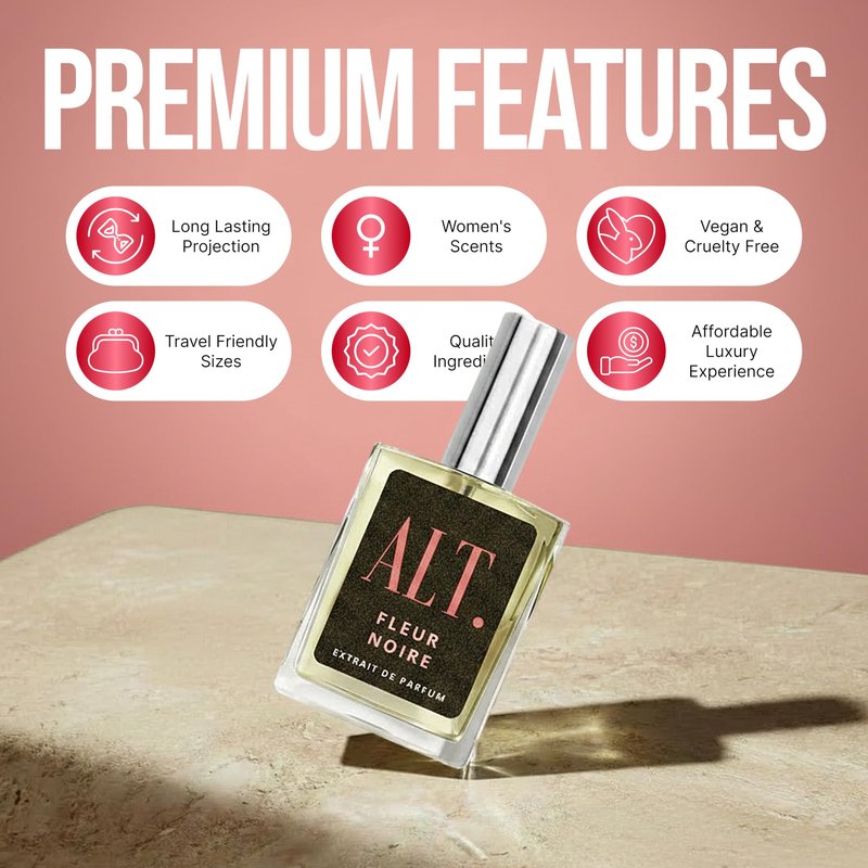 ALT. FRAGRANCES Fleur Noire - Inspired by Black Opium Perfume for Women, Extrait de Parfum, Long Lasting Fragrance with Coffee, Jasmine & Vanilla Notes, 60ml