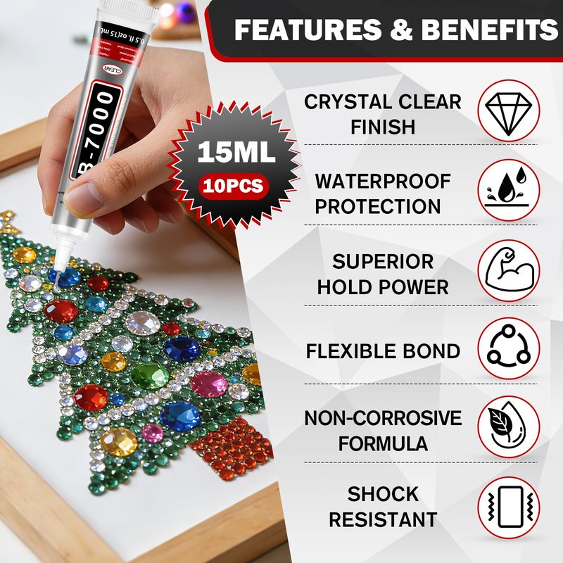 B-7000 Glue Clear with Precision Tip, 15ml 16 Pack Multi-Function Craft Adhesive, Waterproof Strong Bond Glue for Jewelry Making, Rhinestones, Bedazzling, Crafts, Shoes, Fabric, Phone Repair