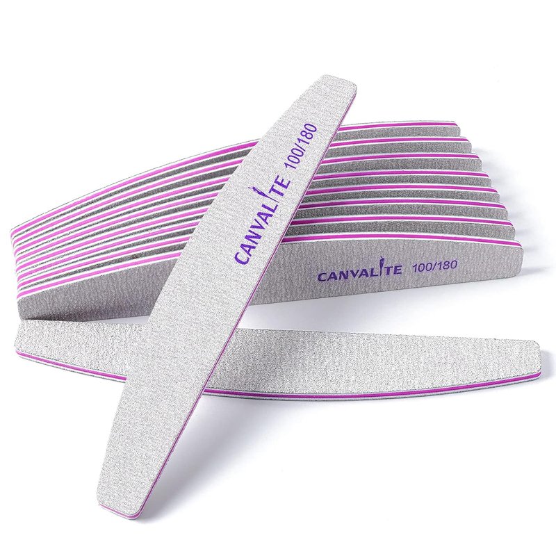 Canvalite Nail Files - 10 PCS Professional Double-Sided Emery Boards (100/180 Grit) for Home & Salon Use