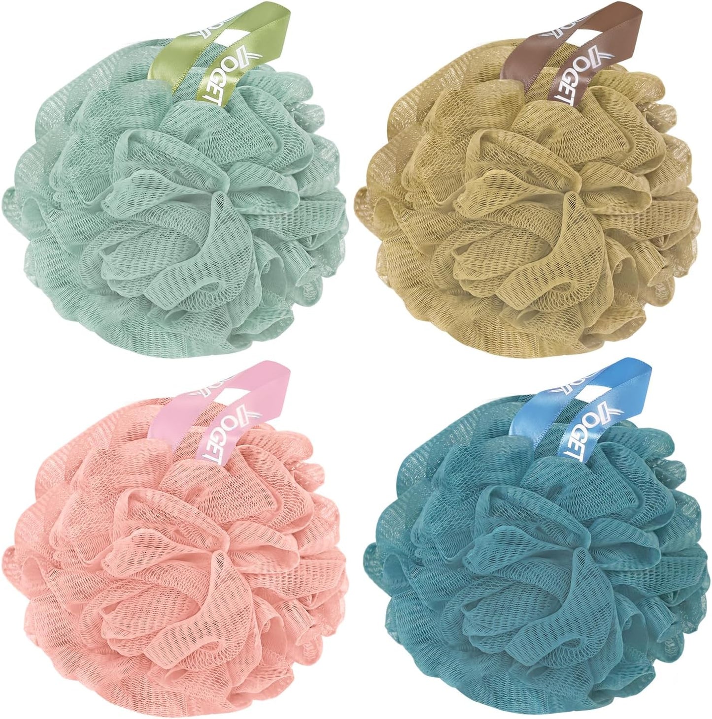 Yoget Shower Loofah Sponges - 4 Pack Exfoliating Bath Sponges for Cleansing & Soothing Skin