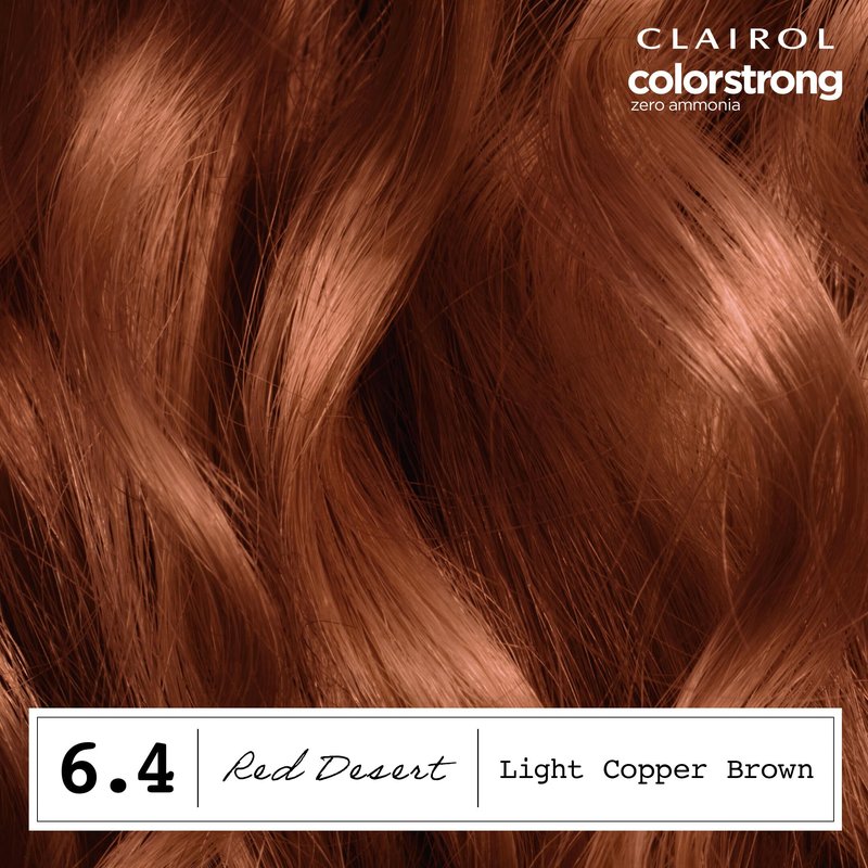 Clairol ColorStrong Permanent Hair Dye, Ammonia‑Free, PPD‑Free, 100% Gray Coverage with Bonding System, 6.4 Light Copper Brown - Red Desert Hair Color, Pack of 1