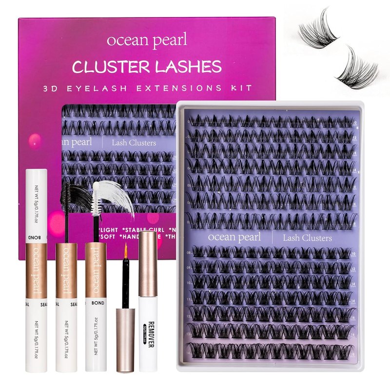 Ocean Pearl Lash Clusters Kit - 154pcs Manga-Inspired Spike Effect Lashes | DIY Eyelash Extensions with Bond, Seal & Tweezers