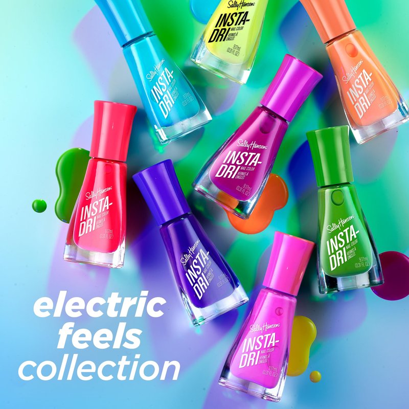 Sally Hansen Insta-Dri Electric Feels Nail Polish | Quick Dry, Long Lasting, Streak-Free Shine | Opaque, Shiny | 358 Infa-redibly Hot| Neon Red Nail Color