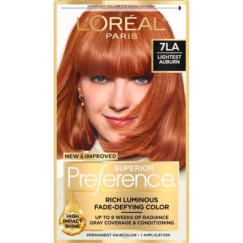 L'Oreal Paris Hair Color - Superior Preference Luminous Fade-Defying Dye, Lightest Auburn 7LA, 1 Kit