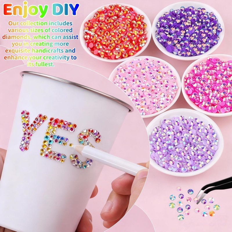 40000 Pcs Jelly Rhinestones for Bedazzling & Nail Art - 3mm Multicolor Flatback Gems, Includes B7000 Glue, Tweezers & Pen - DIY Bedazzler Kit for Diamond Art, Jewelry Making, Crafts (24000 pcs)