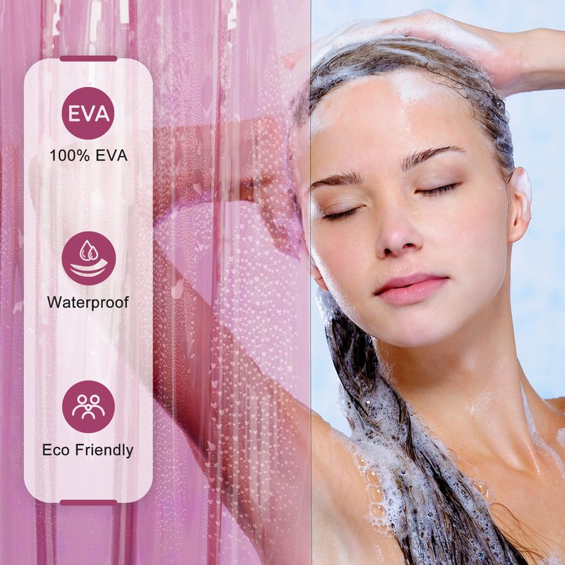 AmazerBath Pink Clear Shower Curtain Liner for Valentines, 100% EVA Soft Heavy Duty Shower Curtain and Liner 2-in-1, 72x72 Luxury Plastic Weighted Shower Liner Bathroom
