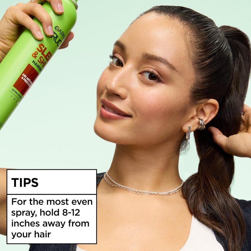 Garnier Fructis Style Sleek and Shine Anti-Humidity Hairspray, Ultra Strong Hold, Frizz Protection 8.25 Oz, 1 Count (Packaging May Vary)