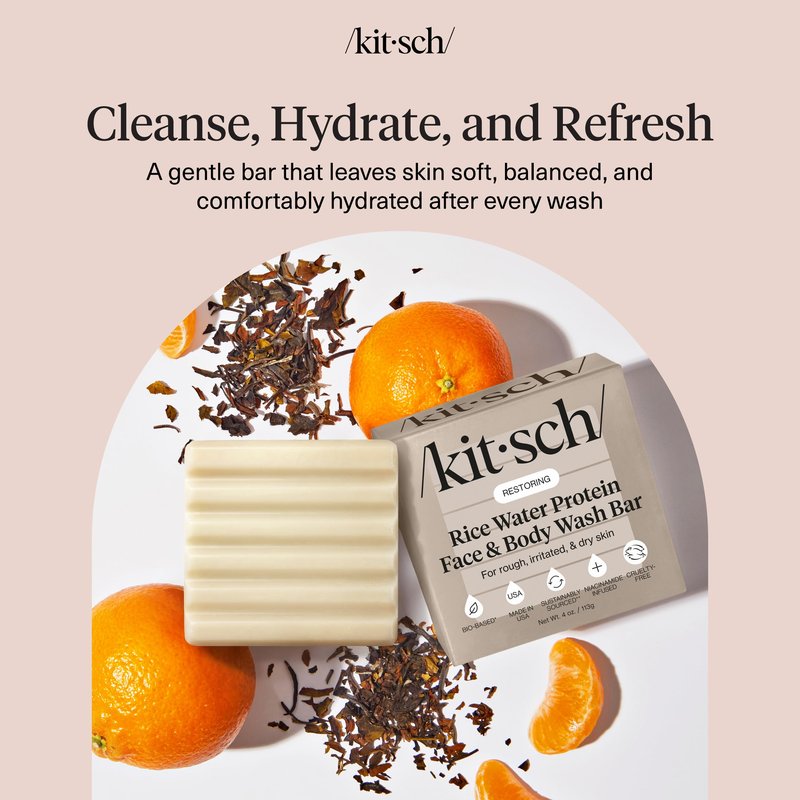 Rice Water Protein Restoring Face & Body Wash Bar Soap – Hydrating Face Wash & Body Wash, Skin Care Cleanser with Niacinamide & Oat Peptides, Gentle Moisturizing for Dry & Sensitive Skin - 4 oz