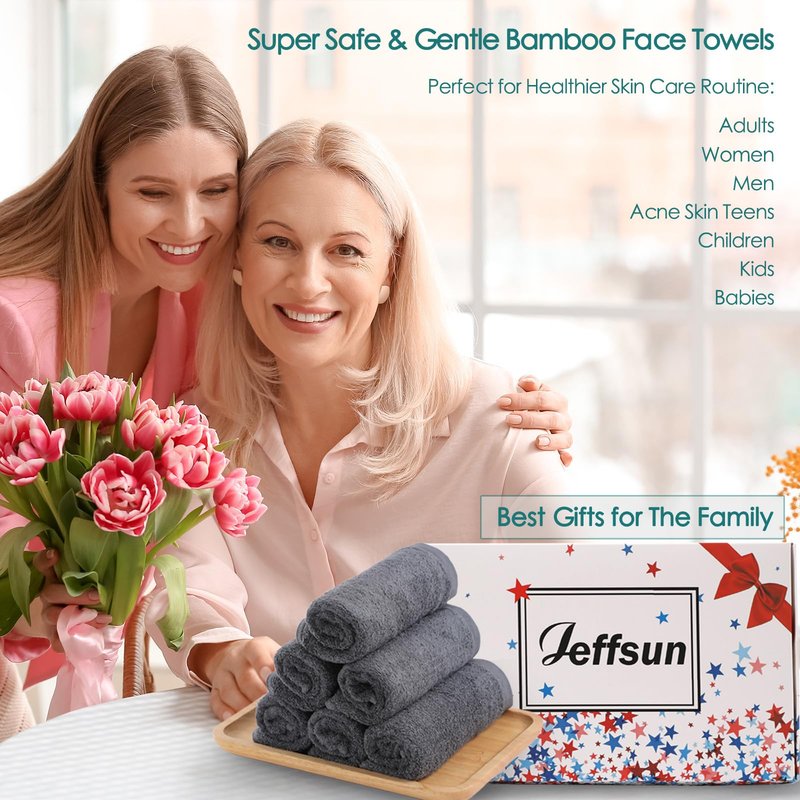 JEFFSUN Wash Cloths for Face and Body, Super Soft and Skin Friendly Face Towels on Sensitive Skin, Reusable Makeup Eraser Rags, Easy to Rinse Facial Cleaning Cloths Pack with Hang Loop