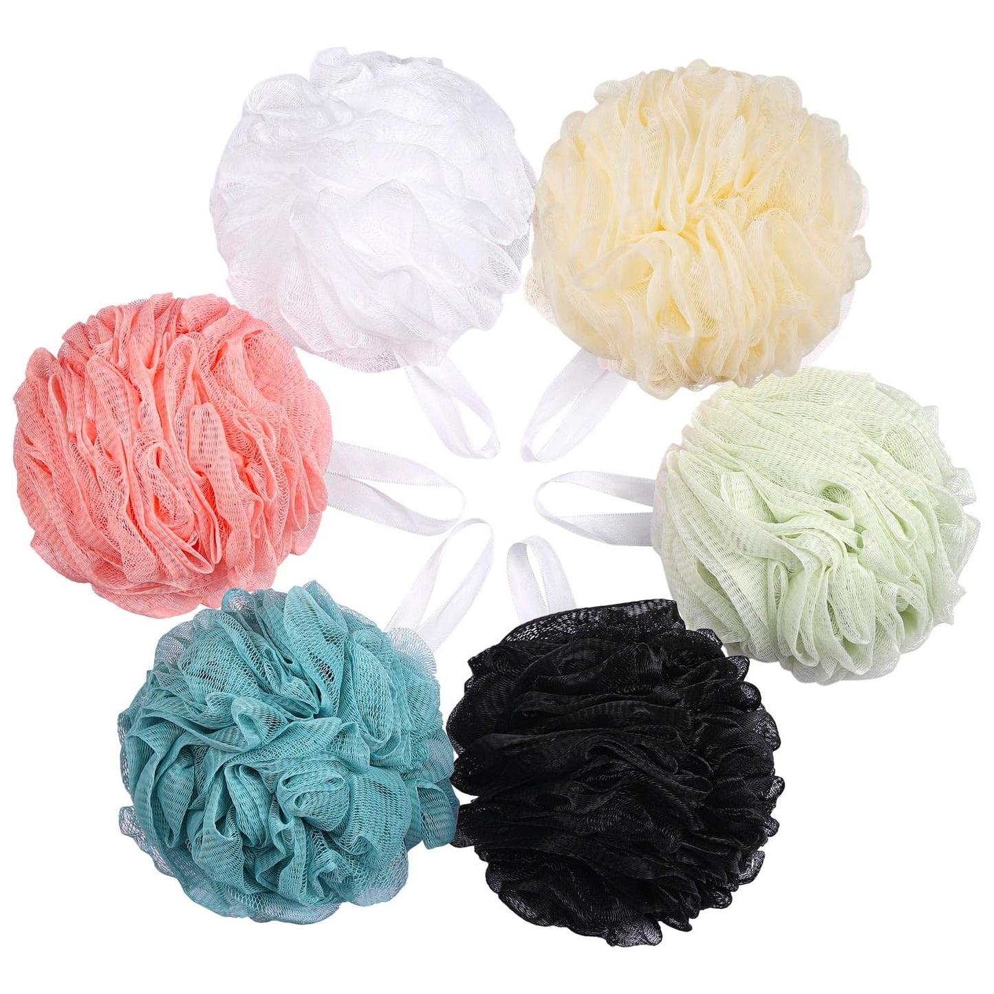 BTYMS 75g/Pc Large Loofah Bath Sponge, Exfoliating Body Scrubber Shower Scrunchies Mesh Pouf - Set of 6