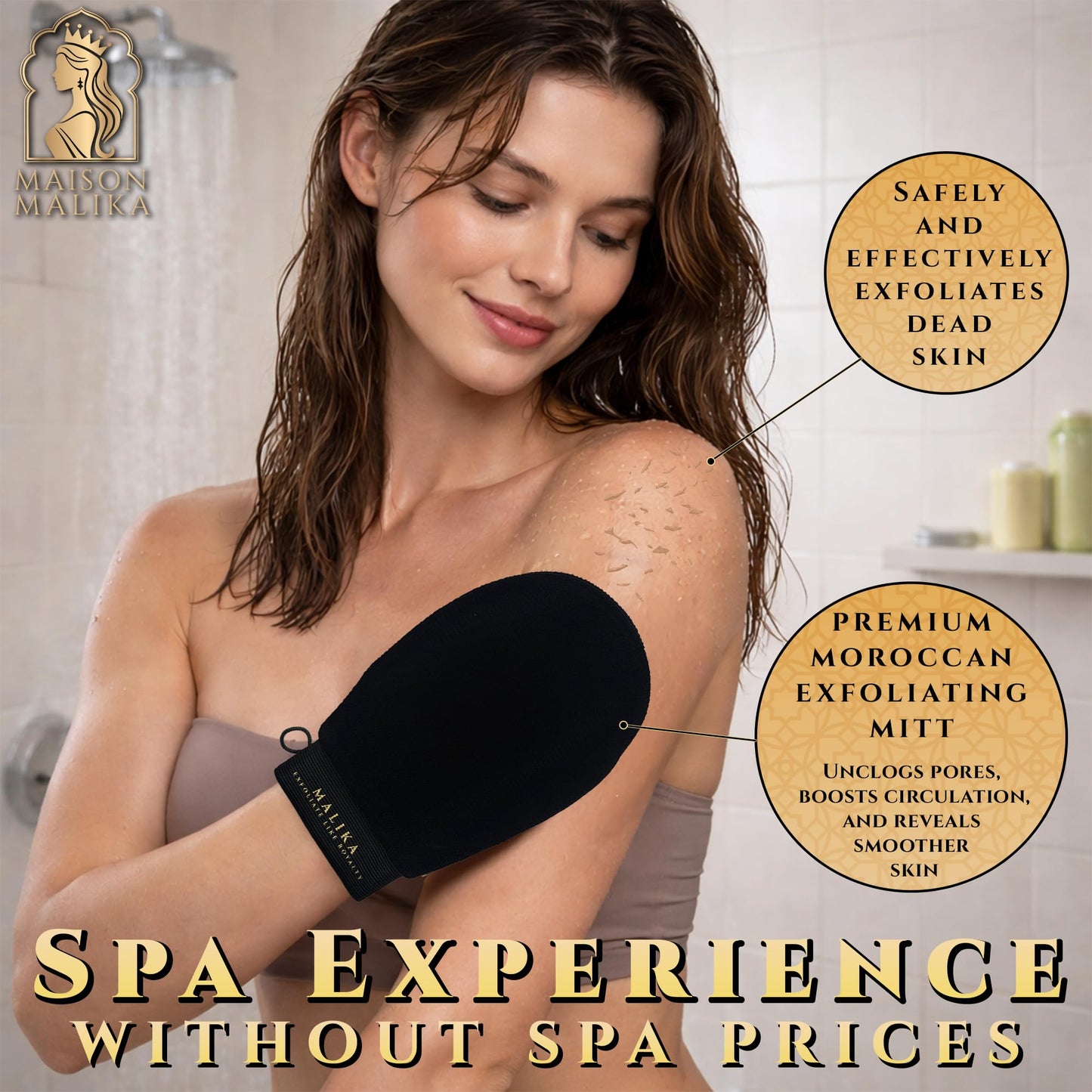 Maison Malika Premium Moroccan Exfoliating Mitt for Body (2pc) – 100% Vegan Viscose Hammam Kessa Body Scrub Korean Washcloth – Exfoliator for Keratosis Pilaris, Dead Skin & Self-Tan Removal (2-Pack)