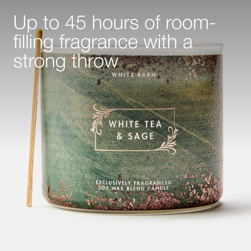 Bath & Body Works White Tea & Sage 3-Wick Candle - Scented Candle for At-Home Use - Long-Lasting, Room-Filling Fragrance - High Fragrance Oil Concentration - Soy Wax Blend
