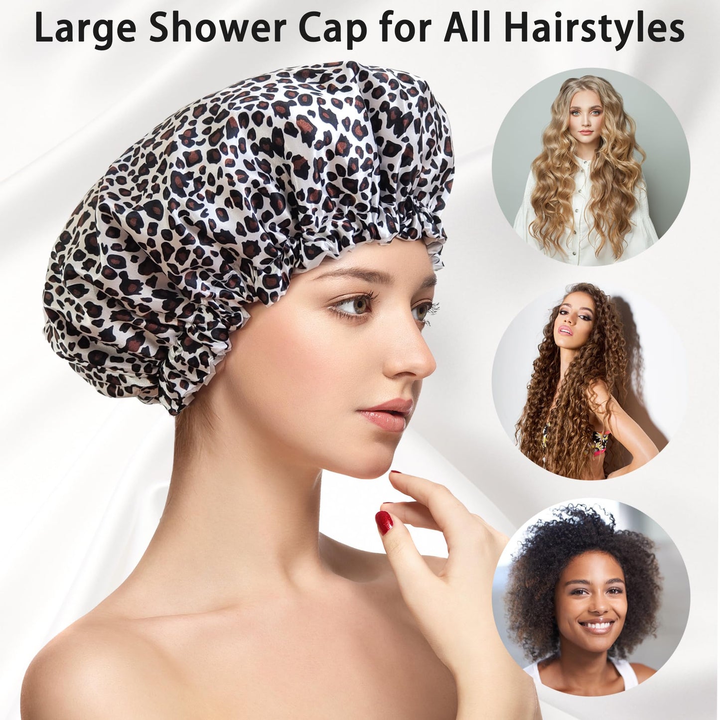 vidsel Shower Cap for Women Reusable Shower Caps Waterproof, Large Double Layer Bath Hair Cap for All Hairstyles