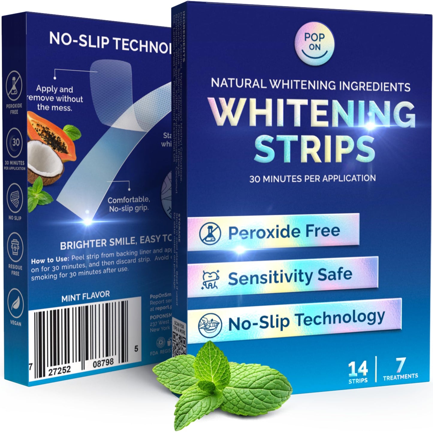 Teeth Whitening Strips for Sensitive Teeth & Gums, Mint Flavor — Peroxide Free & Enamel Safe w/Coconut Oil for Gentle & Whiter Teeth — 7-Day Treatment White Strips w/Non-Slip & Dry-Strip Technology