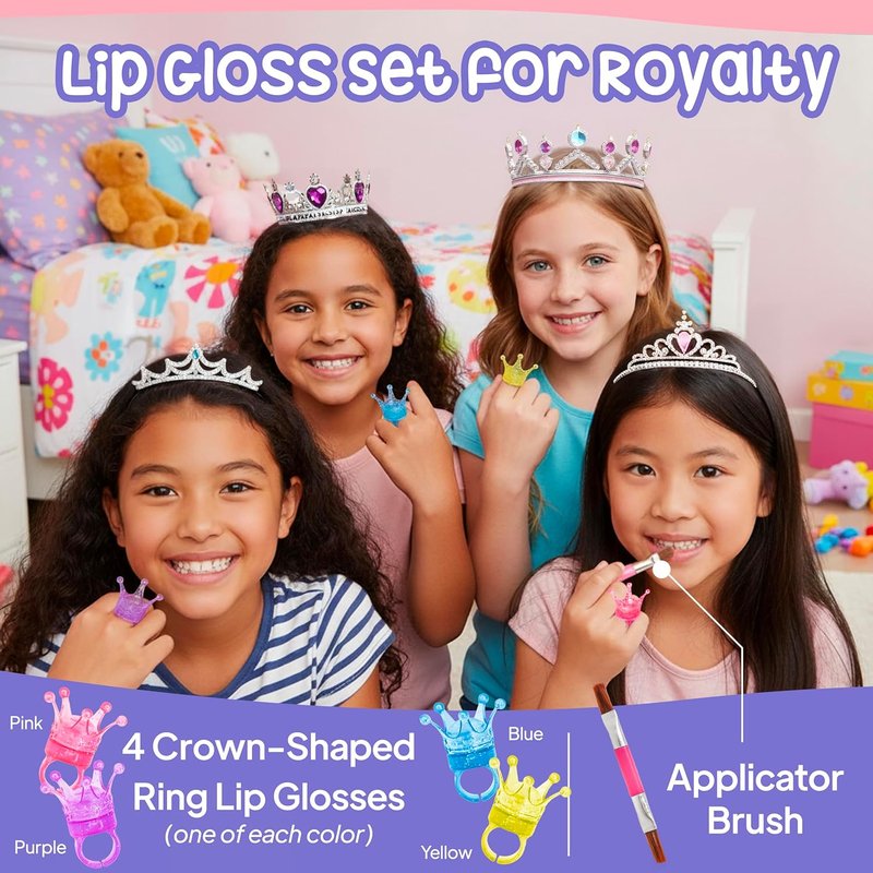 Skiennix Kids Lip Gloss Set - Non-Toxic Washable Lip Gloss Rings | Perfect Makeup Kit for Ages 3-12