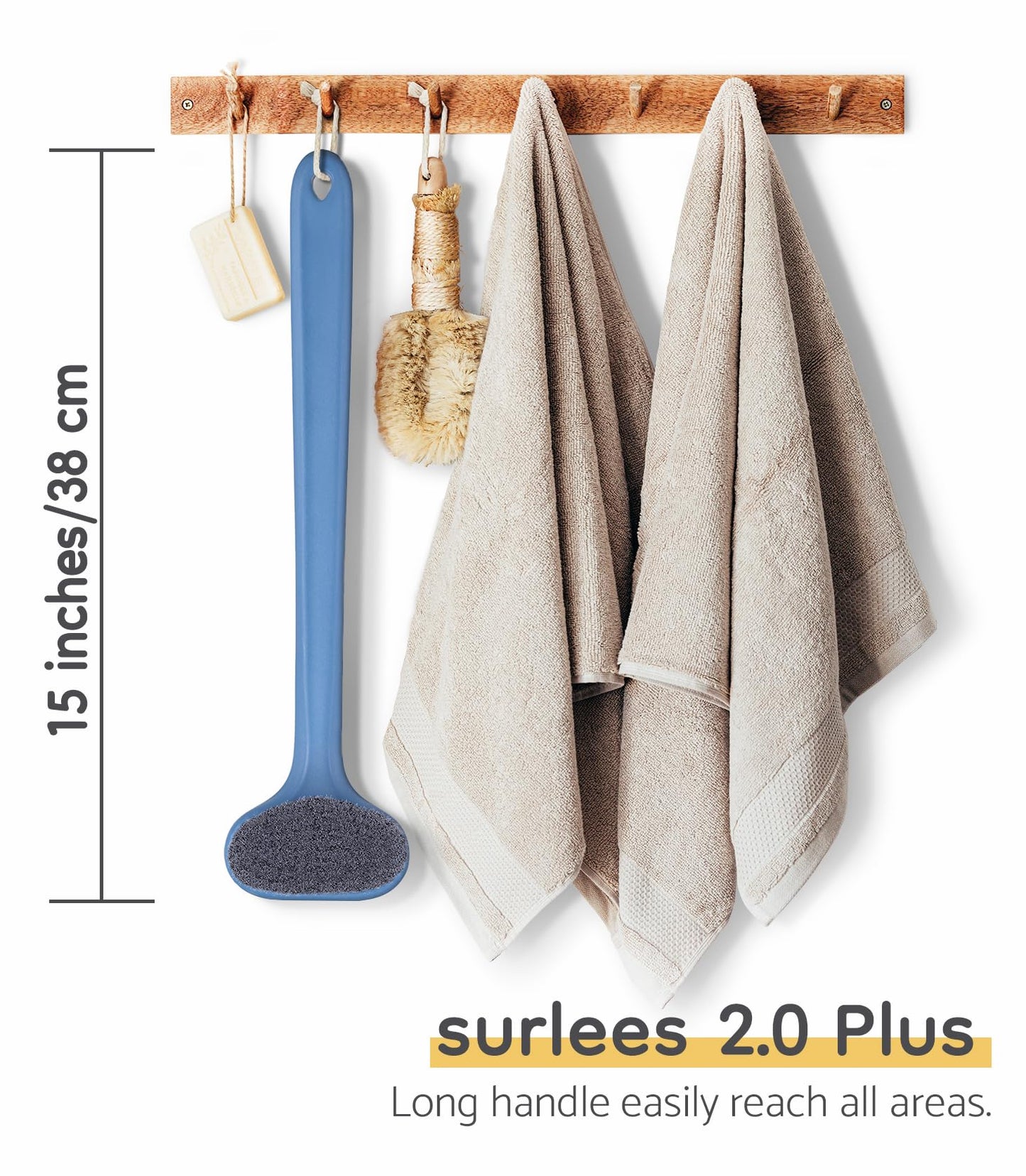 surlees Back Scrubber for Shower, Bath and Body Brush for Elderly, Men and Women, 15 Inch / 38 CM (Blue, Scrub Force 4)