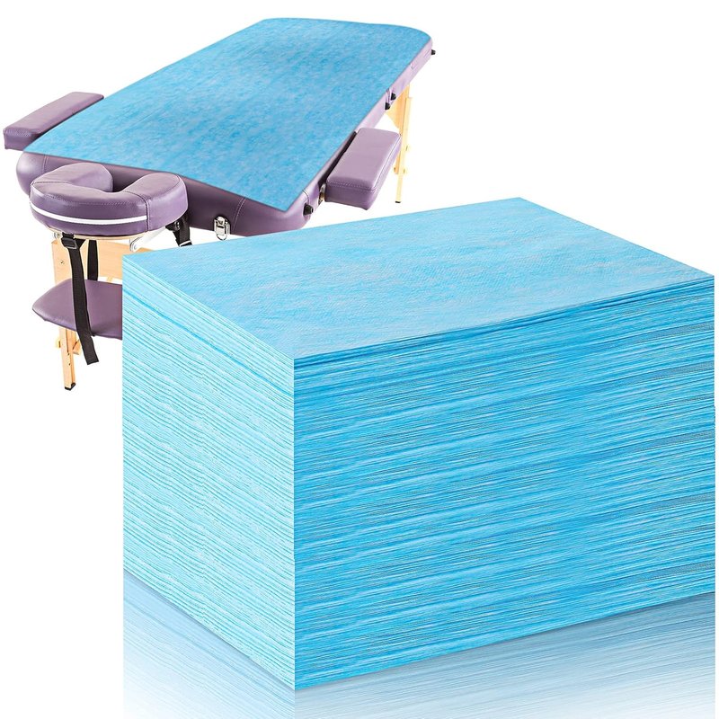 Disposable Bed Sheets - 50 Pack Waterproof Non-Woven Fabric for Spa, Beauty Salon | 31 x 70 Inches - Blue