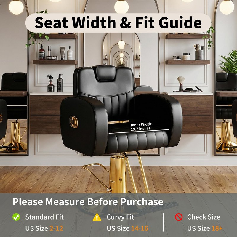 Baasha Black & Gold Reclining Salon Chair - All Purpose Hydraulic Barber Chair with Removable Headrest - Comfortable Styling Chair for Makeup, Lash, Tattoo, Braiding & Shaving, 440 lbs Cap.