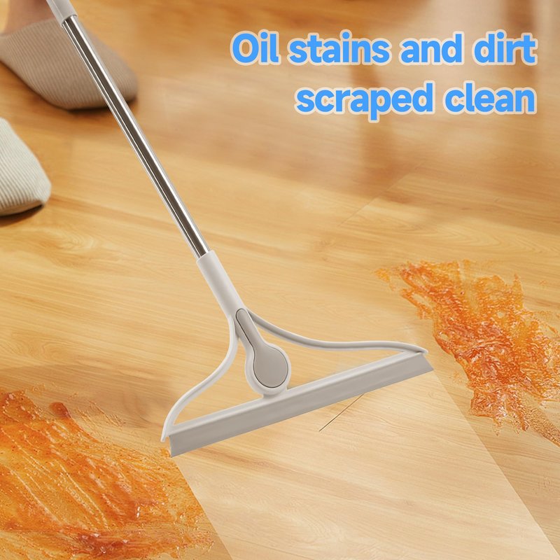 Silkyhouse Household Silicone Magic Broom, Multifunctional Squeegee Broom Sweeping Water and Pet Hair Sweeper with Extra-Long Adjustable Stainless Steel Handle for Floor, Glass, Tile(White-Gray)